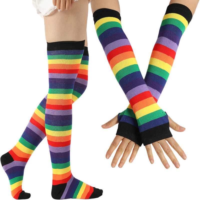 Colorful Cotton Gloves Long-barreled Thumb Hole Cosplay Stage Performances Socks